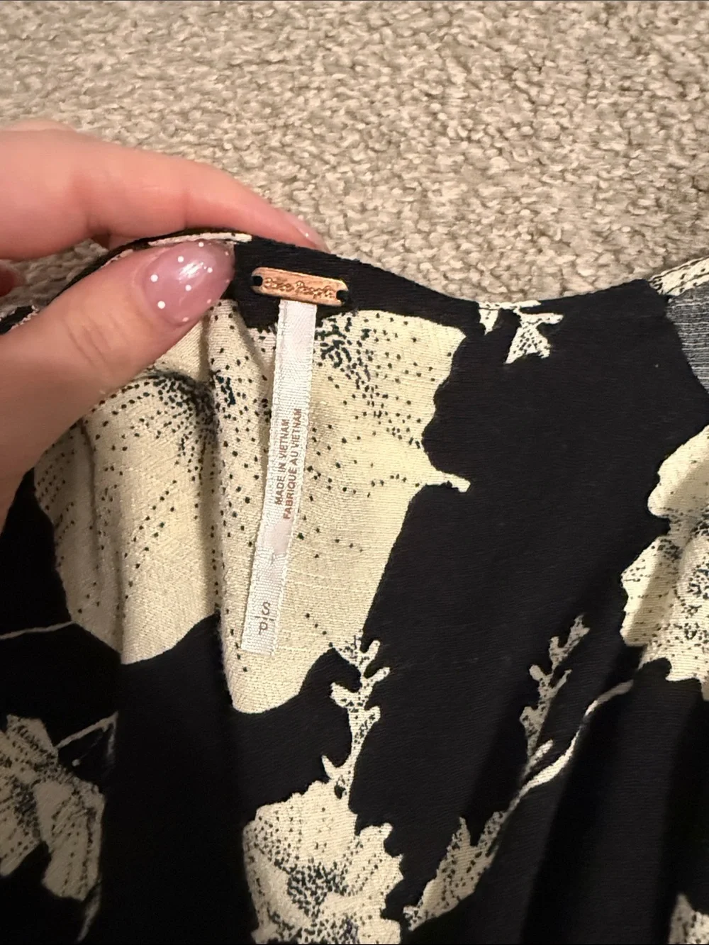 Free People Black and Cream Floral Wrap Dress